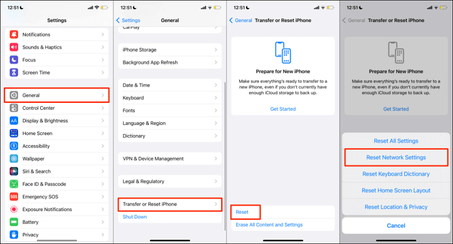 reset iPhone Network settings