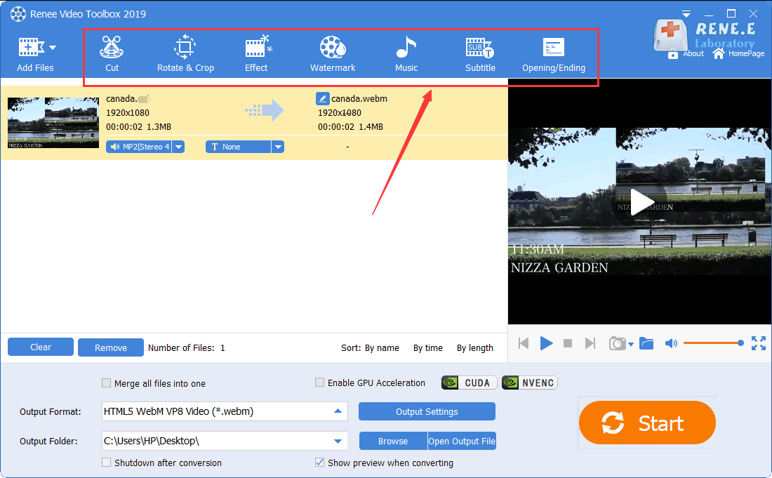 convert mp4 to webm, other functions
