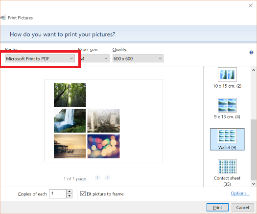 windows photo viewer print to pdf