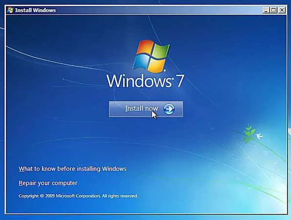 install now Windows 7