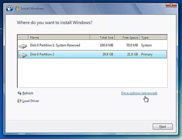 disk to install Windows 7