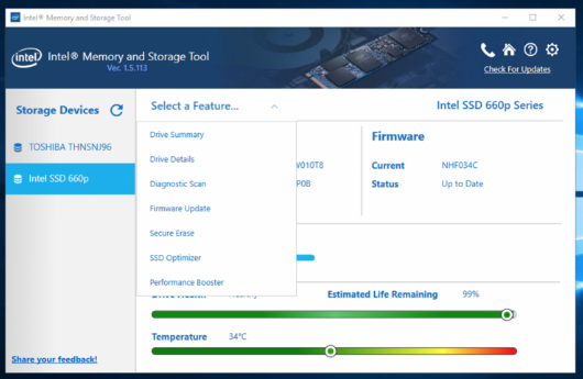 Intel memory and storage tool