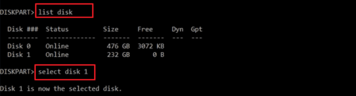 list disk in diskpart