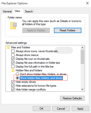 show hidden files and folders