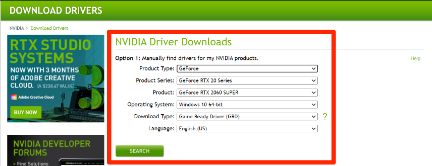 search nvidia driver