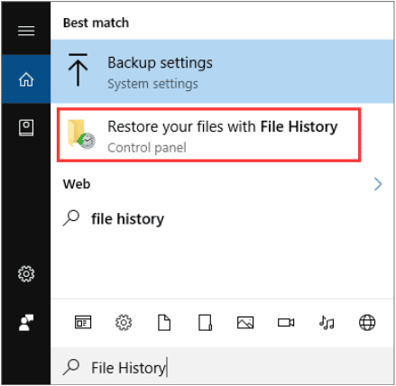 Restore your files through file history