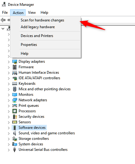 scan hardware in device manager