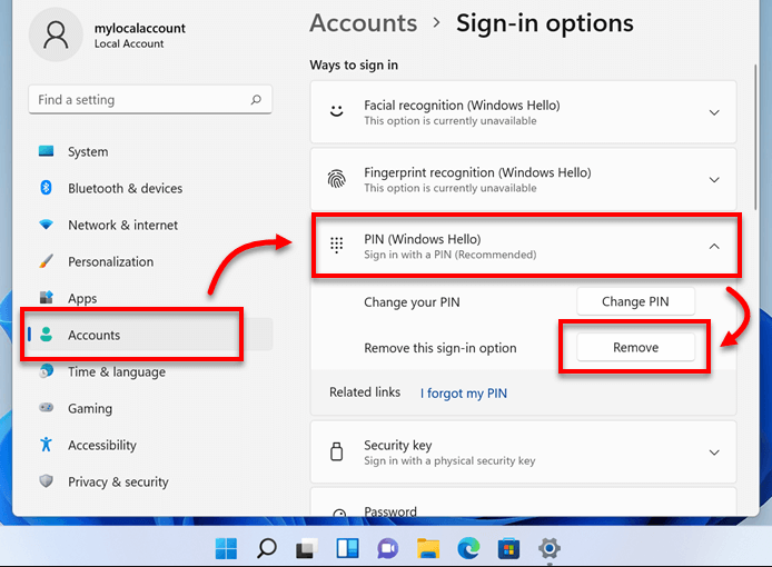 Windows 11 remove Hello PIN