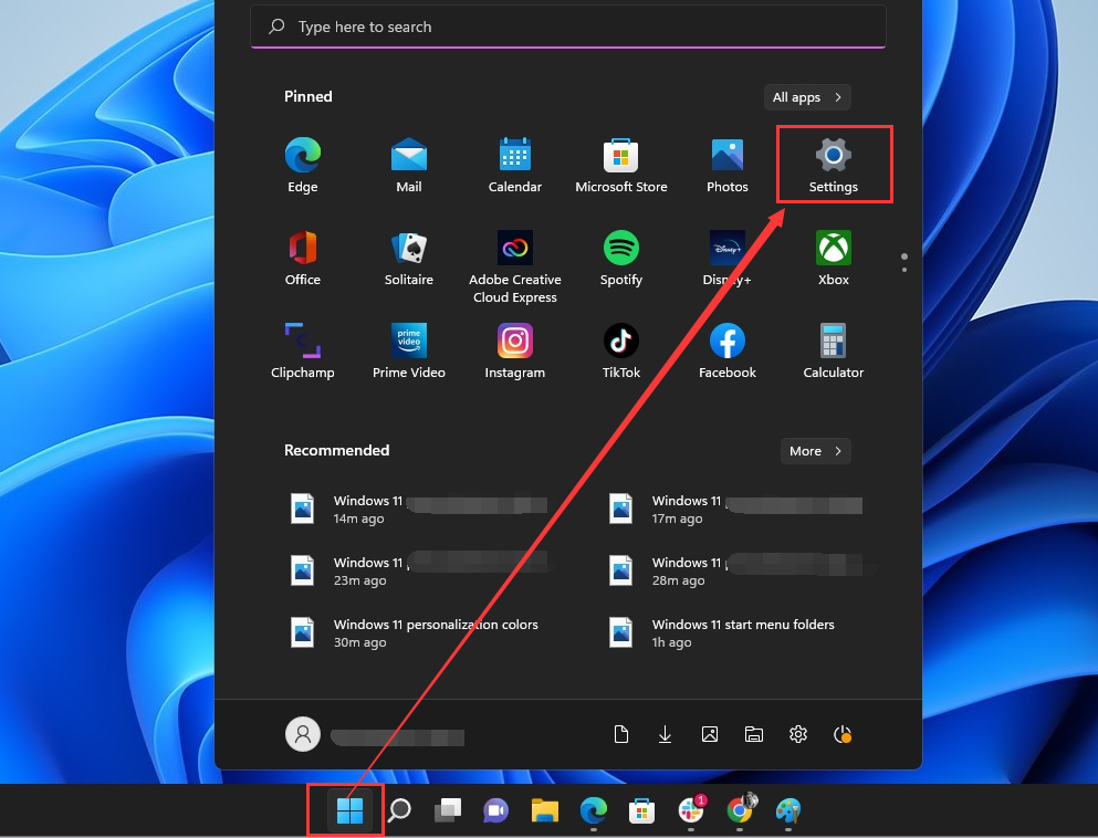 Windows 11 start menu settings