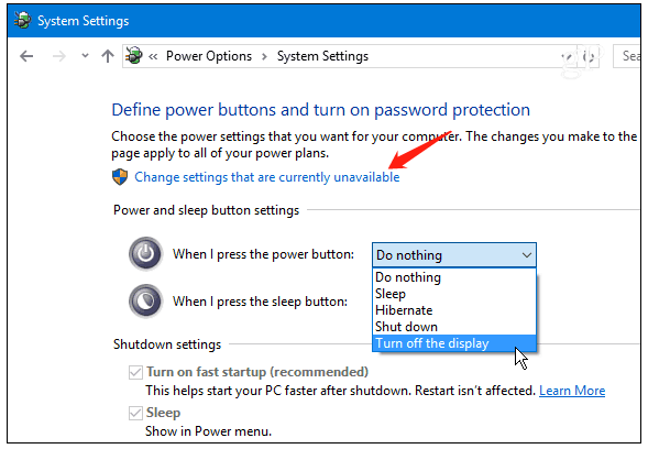 change settings of power options