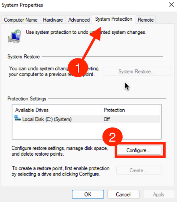 system protection configure