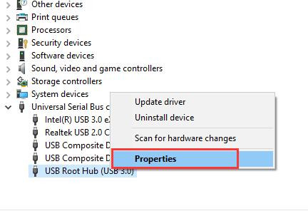 usb properties in device manager