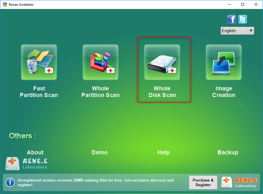elect whole disk scan in renee undeleter
