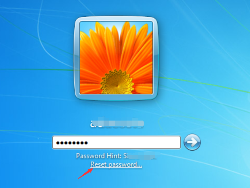 Tela de login do Windows 7, clique em redefinir senha