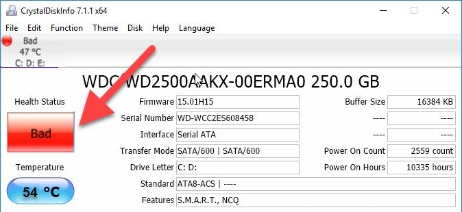 Saúde do CrystalDiskInfo está declinando