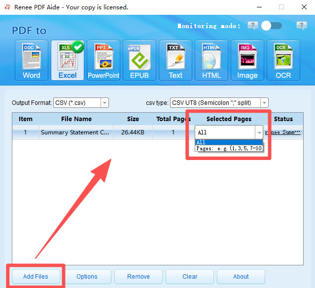 add files to Renee PDF Aide and select pages