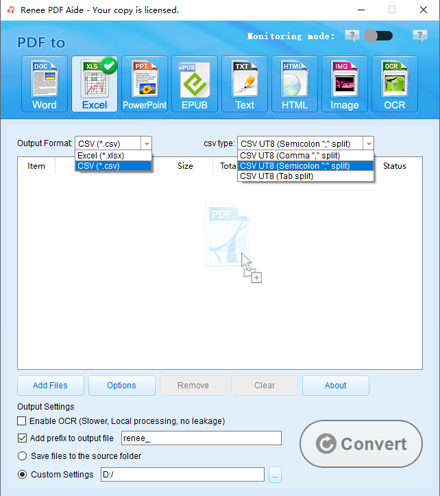 convert pdf to excel or csv