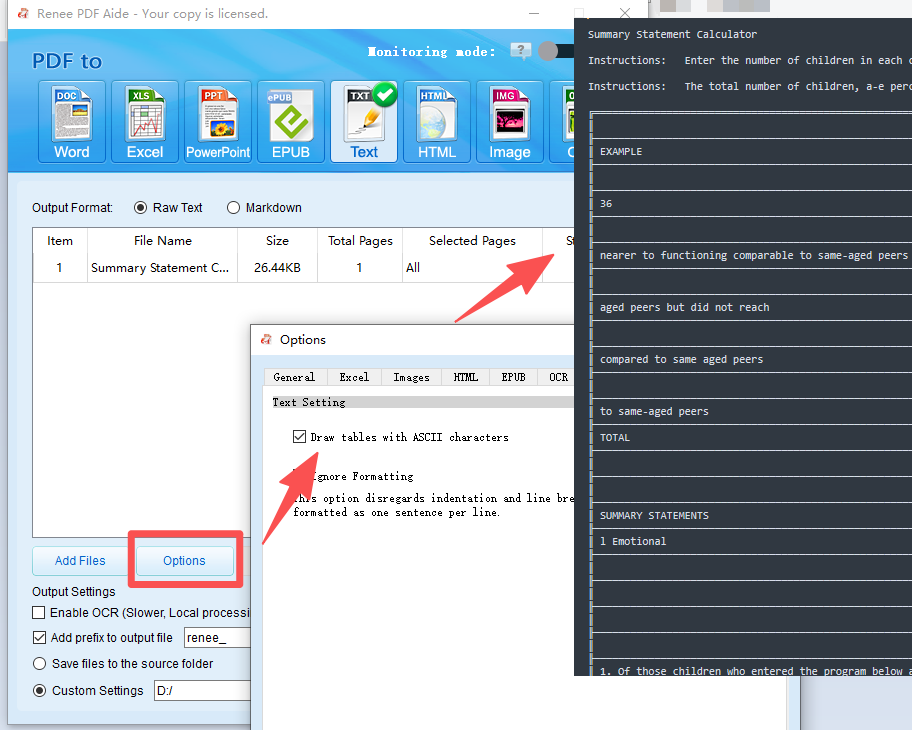 convert pdf to ascii table