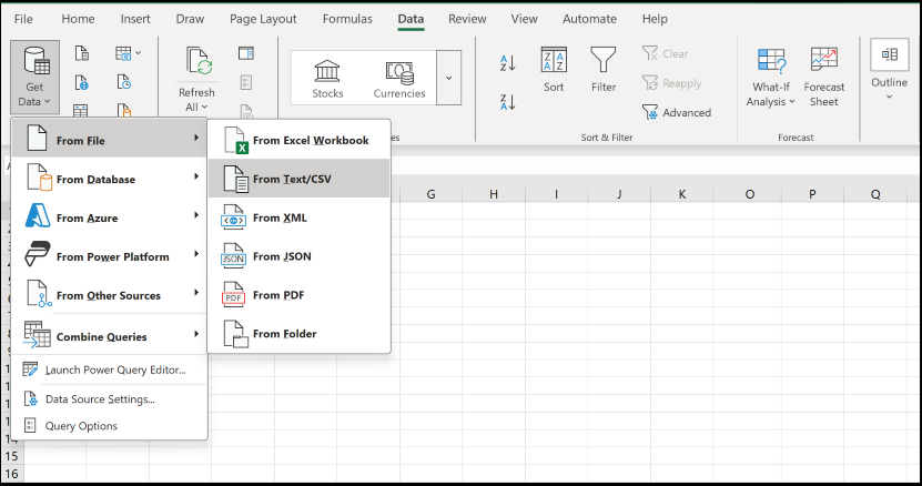 استيراد CSV داخل إكسل