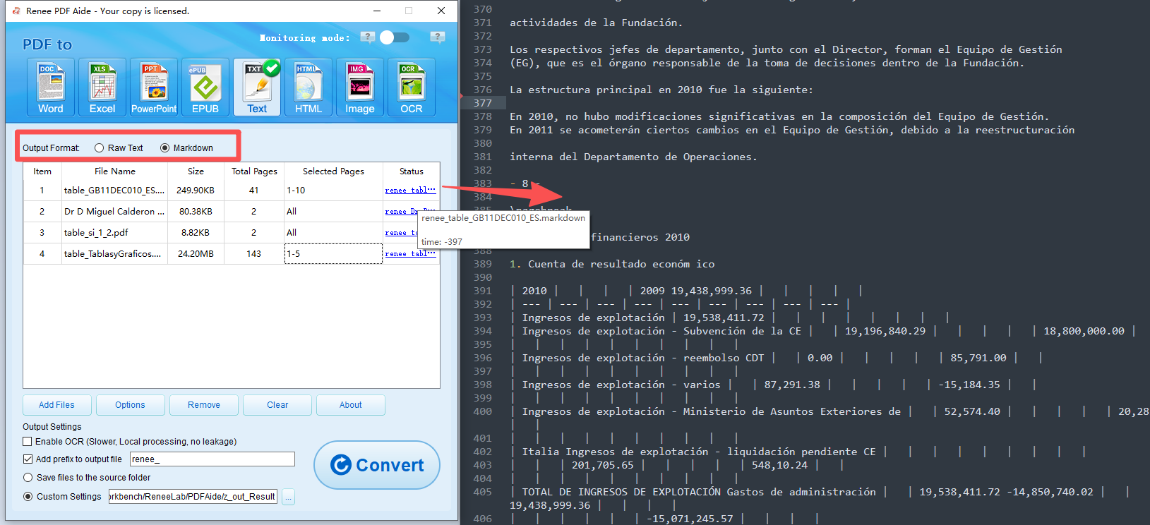 convert pdf to txt or markdown