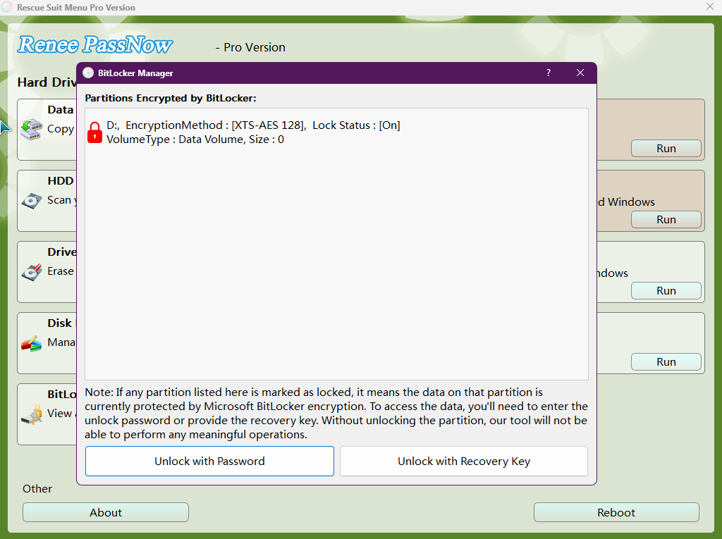 Unlock the system using the BitLocker manager provided by PassNow
