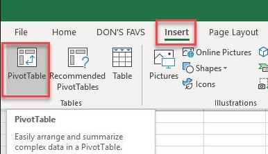Insertar - Tabla dinámica en excel