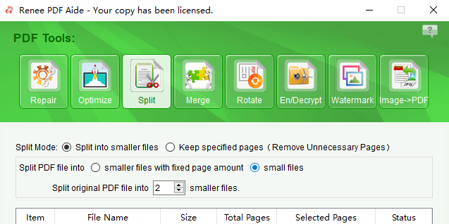 split PDF file to fixed count