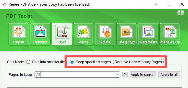 Keep specified PDF pages