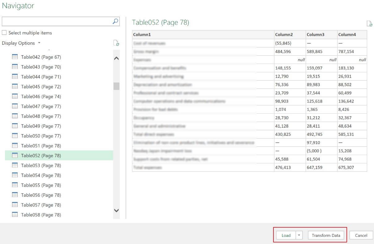 Laden oder Transformieren von Daten in Excel auswählen