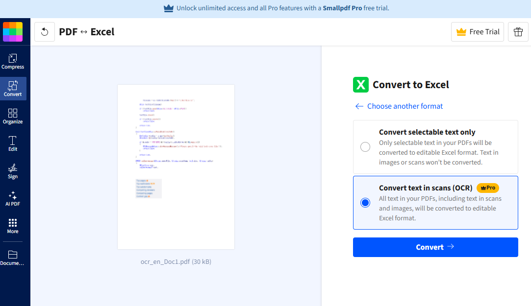 Smallpdf: para usar el OCR necesitas registrarte