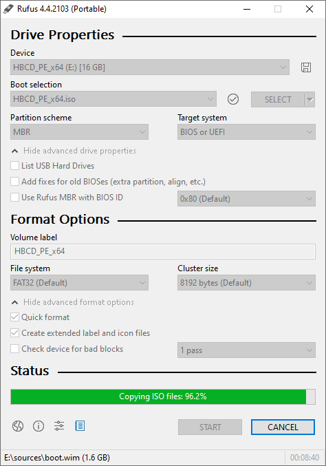 استخدم Rufus لإنشاء USB إقلاعي لـ Hiren’s BootCD PE