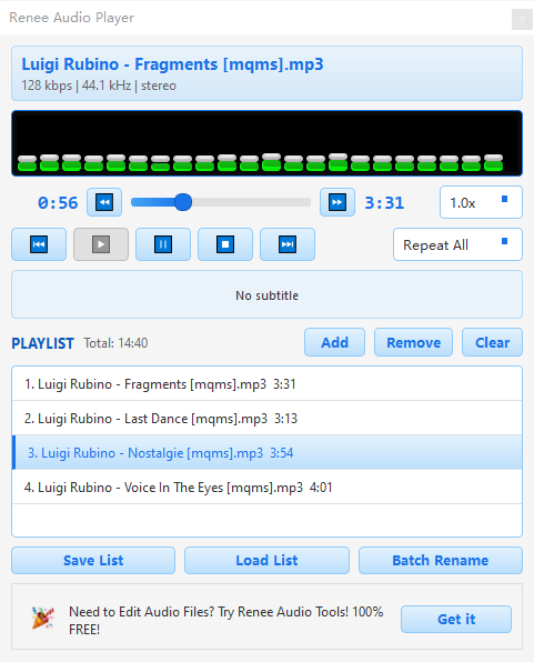 Renee Audio Recorder X-Use Audio Player to play music