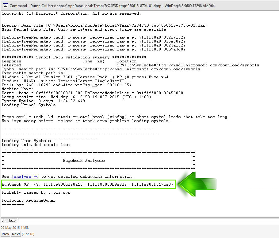 windbg caricamento dump di memoria e analisi