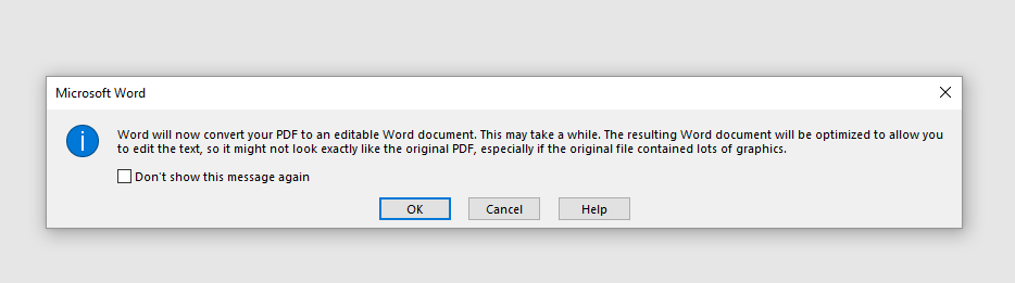 ملاحظة تحويل PDF في Word