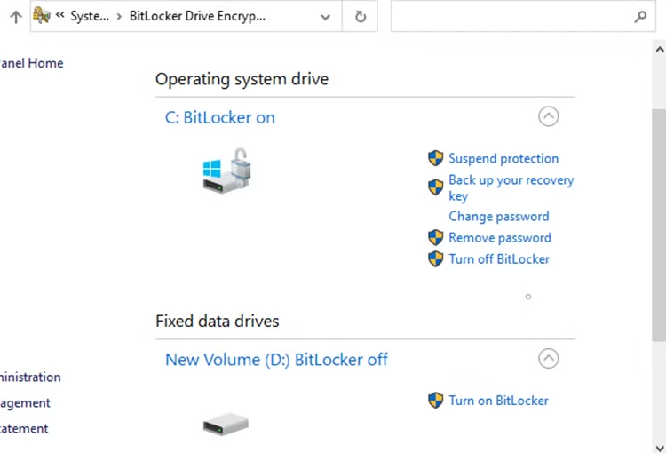 تعليق حماية BitLocker