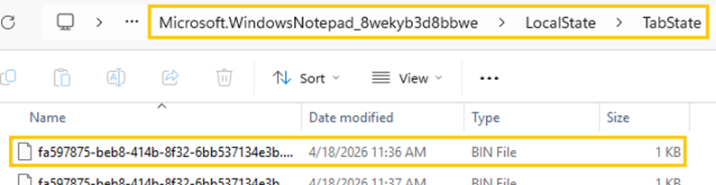 Windows 11 notepad LocalState bin file