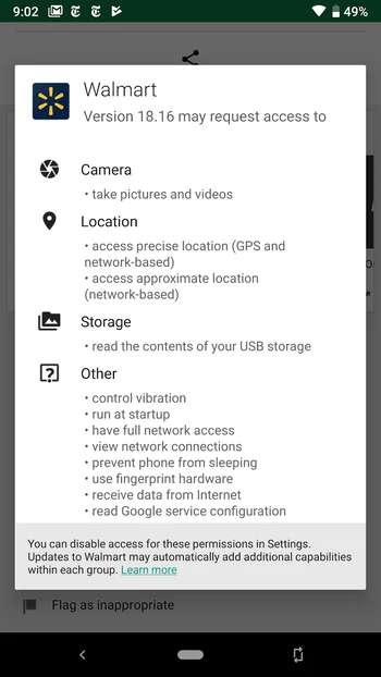 app permissions on Android