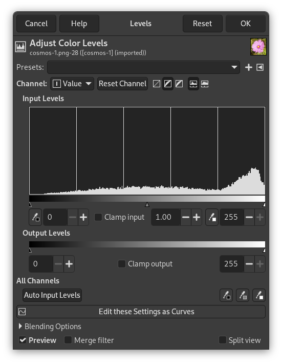 gimp colors levels