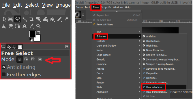GIMP free select and heal selection