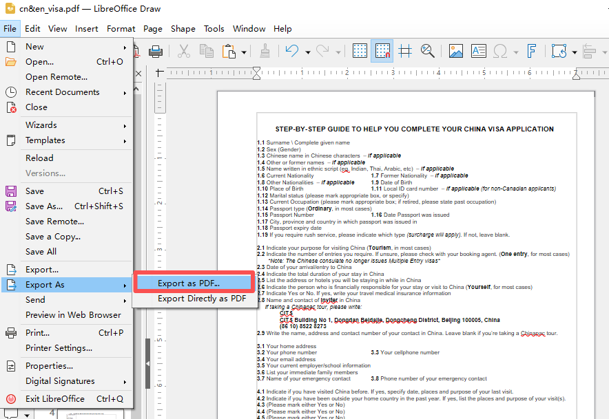 libreoffice draw export pdf