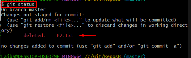 git status to show deleted files