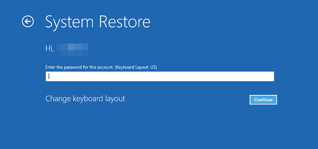 Windows password prompt during system restore in WinRE