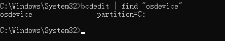 bcdedit find osdevice