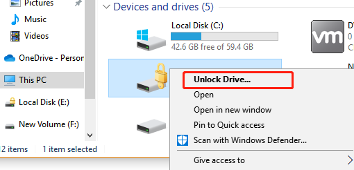 unlock bitlocker to go