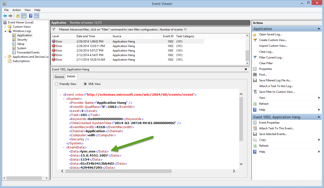 Event Viewer > Windows Logs > Application