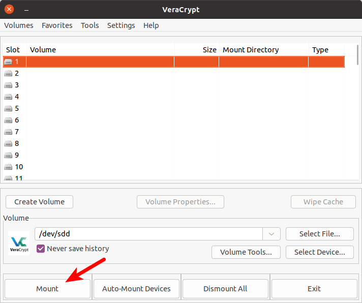 Mount a VeraCrypt-encrypted pen drive