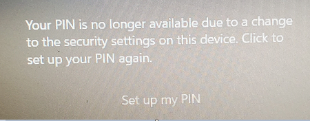 Windows Hello PIN is no longer available